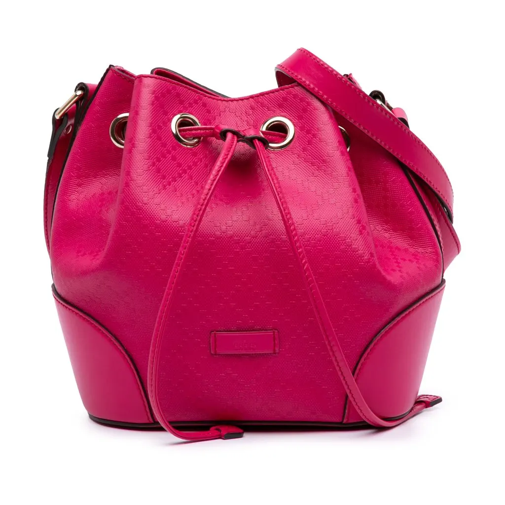 Gucci Diamante Leather Bright Bucket Bag Pink Leather Good - Front View