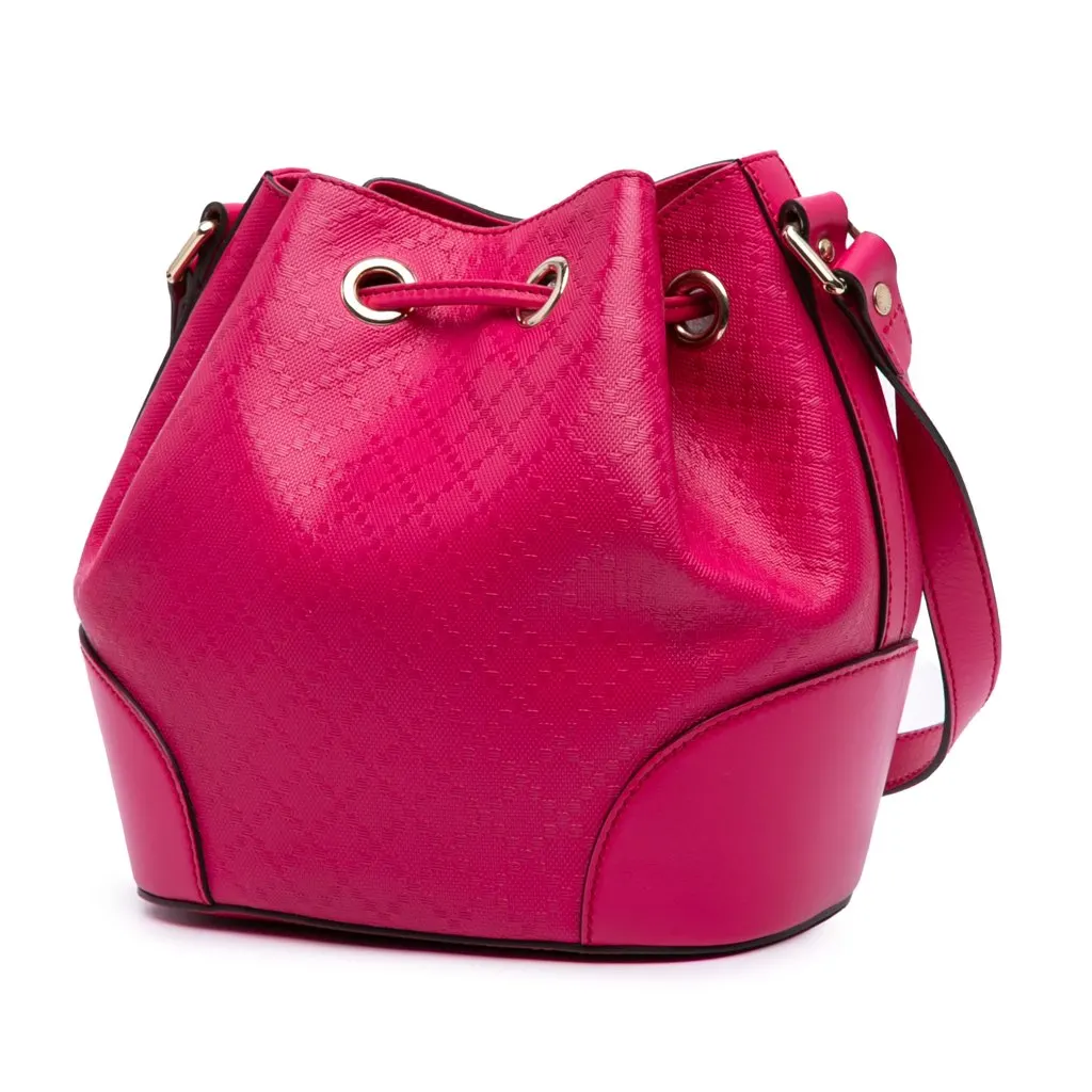 Gucci Diamante Leather Bright Bucket Bag Pink Leather Good - Back View