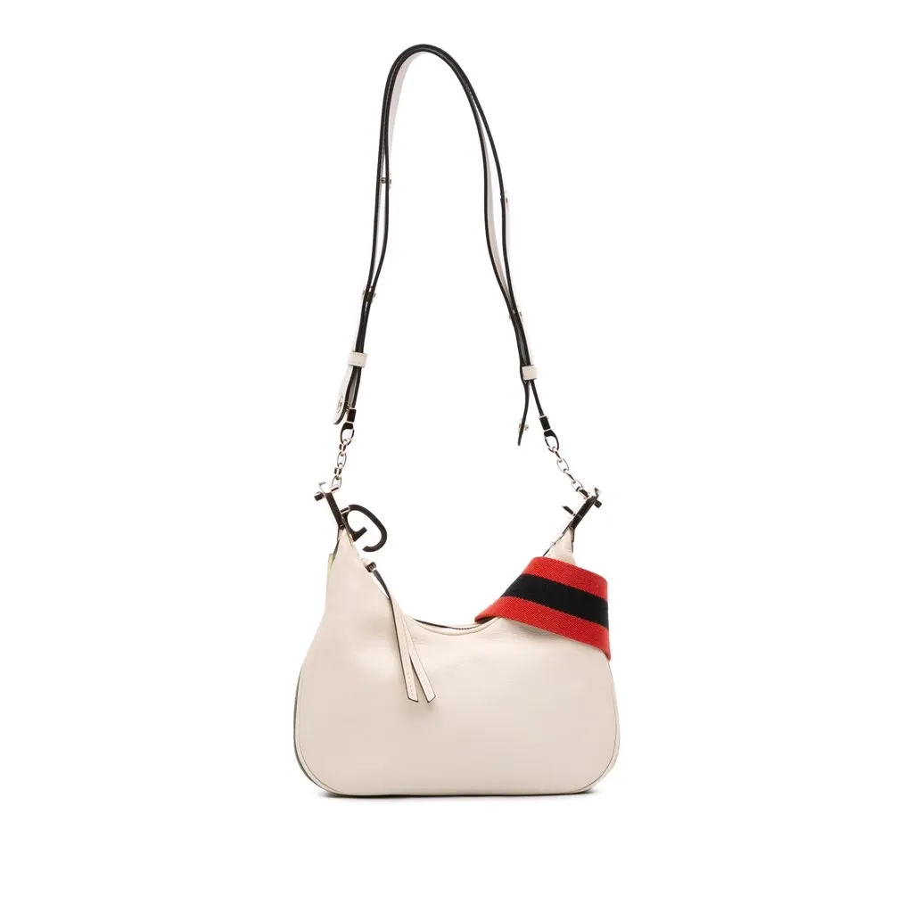Gucci Small Leather Web Attache Crossbody White Leather Good - Front View