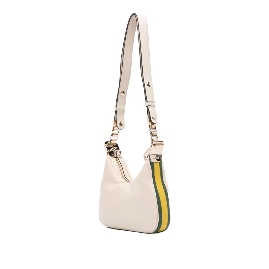 Gucci Small Leather Web Attache Crossbody White Leather Good - Back View