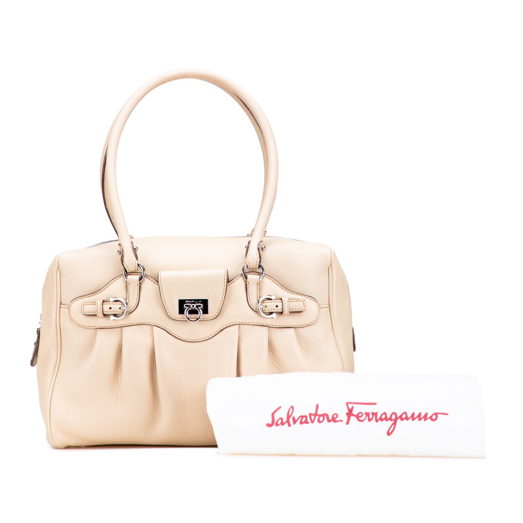 Salvatore Ferragamo Leather Gancini Pleated Handbag - Image 13