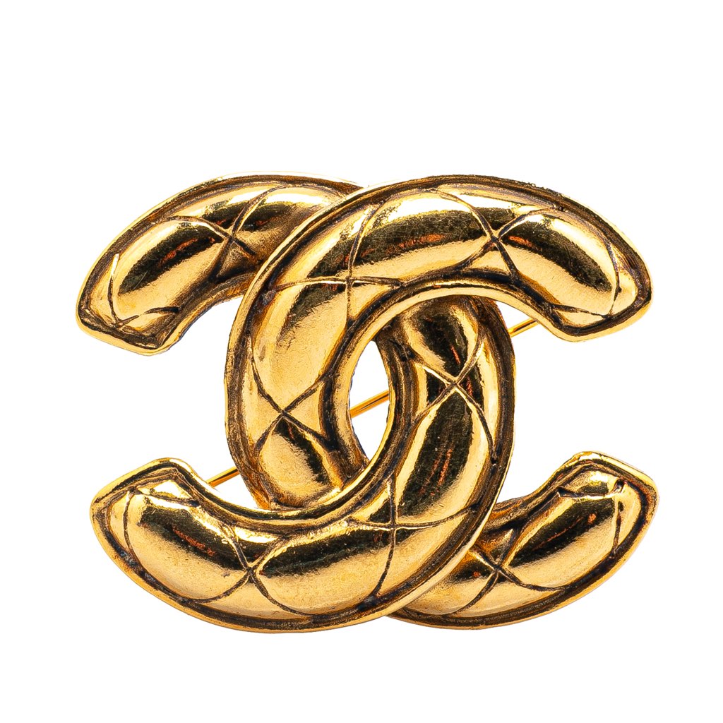 Chanel Gold Plated CC Quilted Brooch