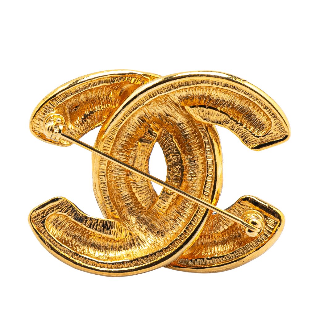 Chanel Gold Plated CC Quilted Brooch - Back view