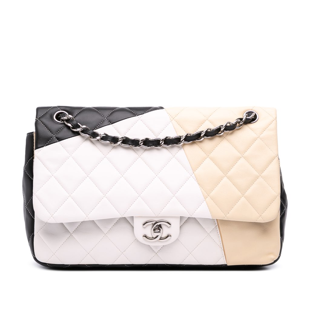 Chanel Jumbo Classic Tricolor Lambskin Colorblock Double Flap