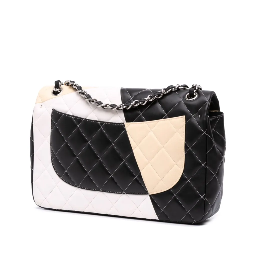 Chanel Jumbo Classic Tricolor Lambskin Colorblock Double Flap Brown Leather Good - Back View