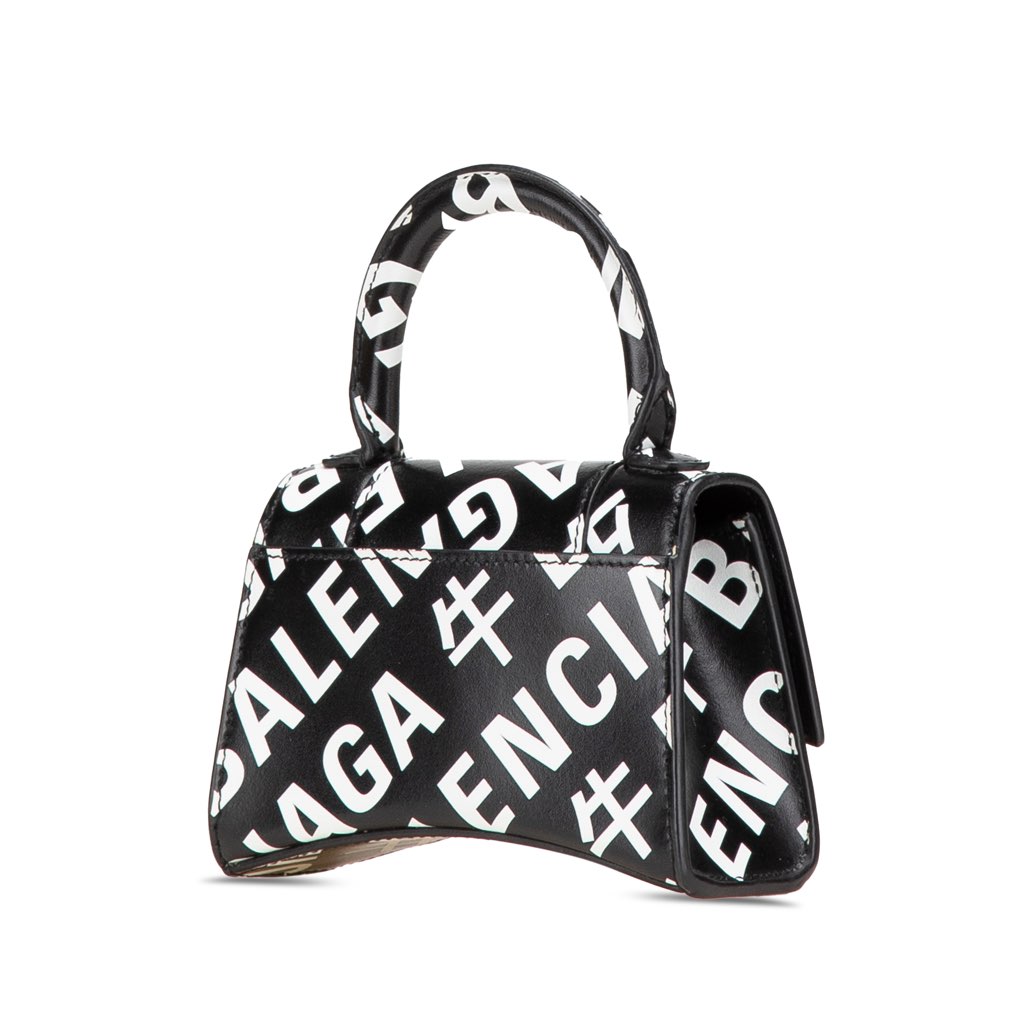 Balenciaga Mini Smooth Calfskin Allover Logo Print Hourglass Top Handle Bag - 2