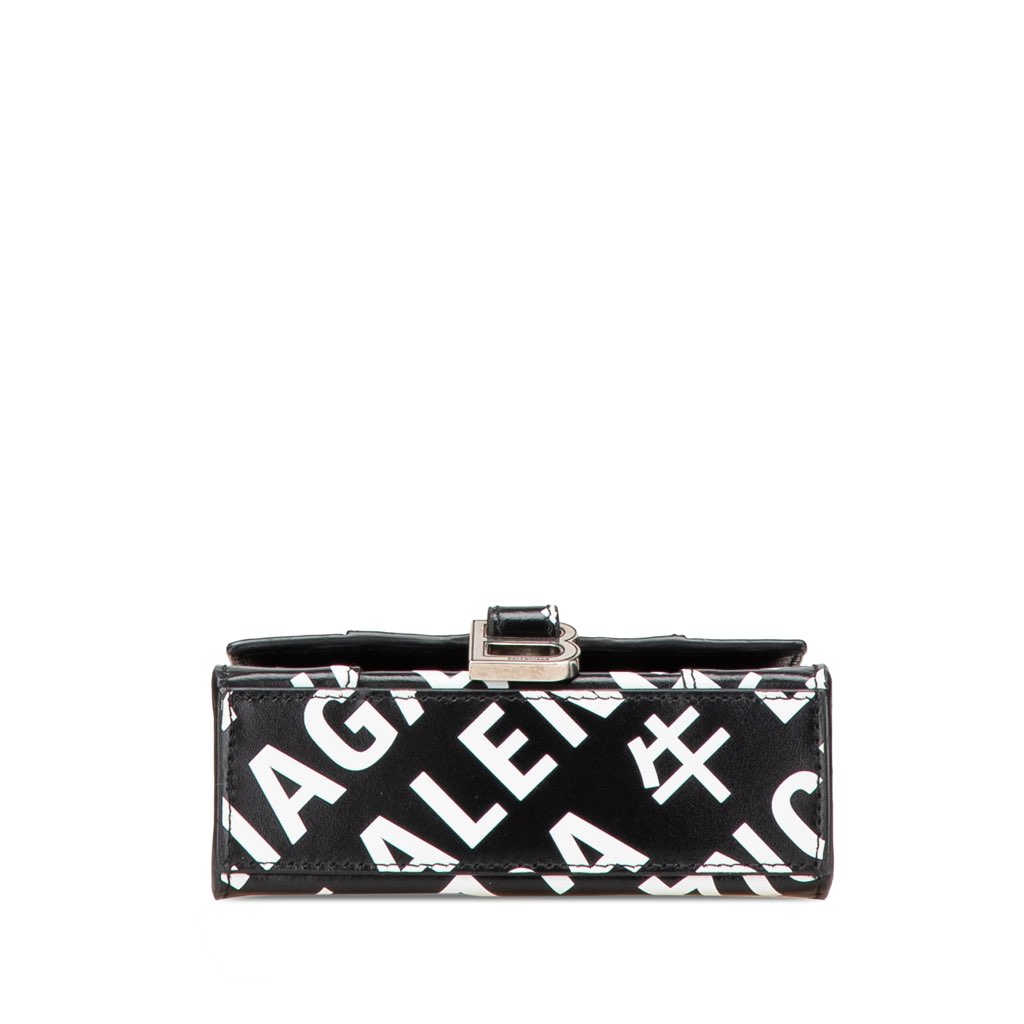 Balenciaga Mini Smooth Calfskin Allover Logo Print Hourglass Top Handle Bag - 3