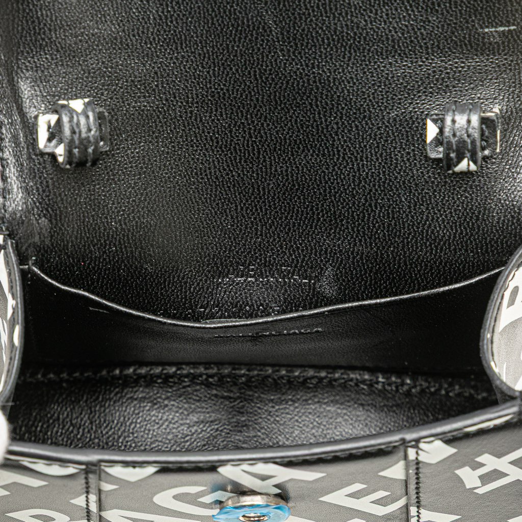 Balenciaga Mini Smooth Calfskin Allover Logo Print Hourglass Top Handle Bag - 5