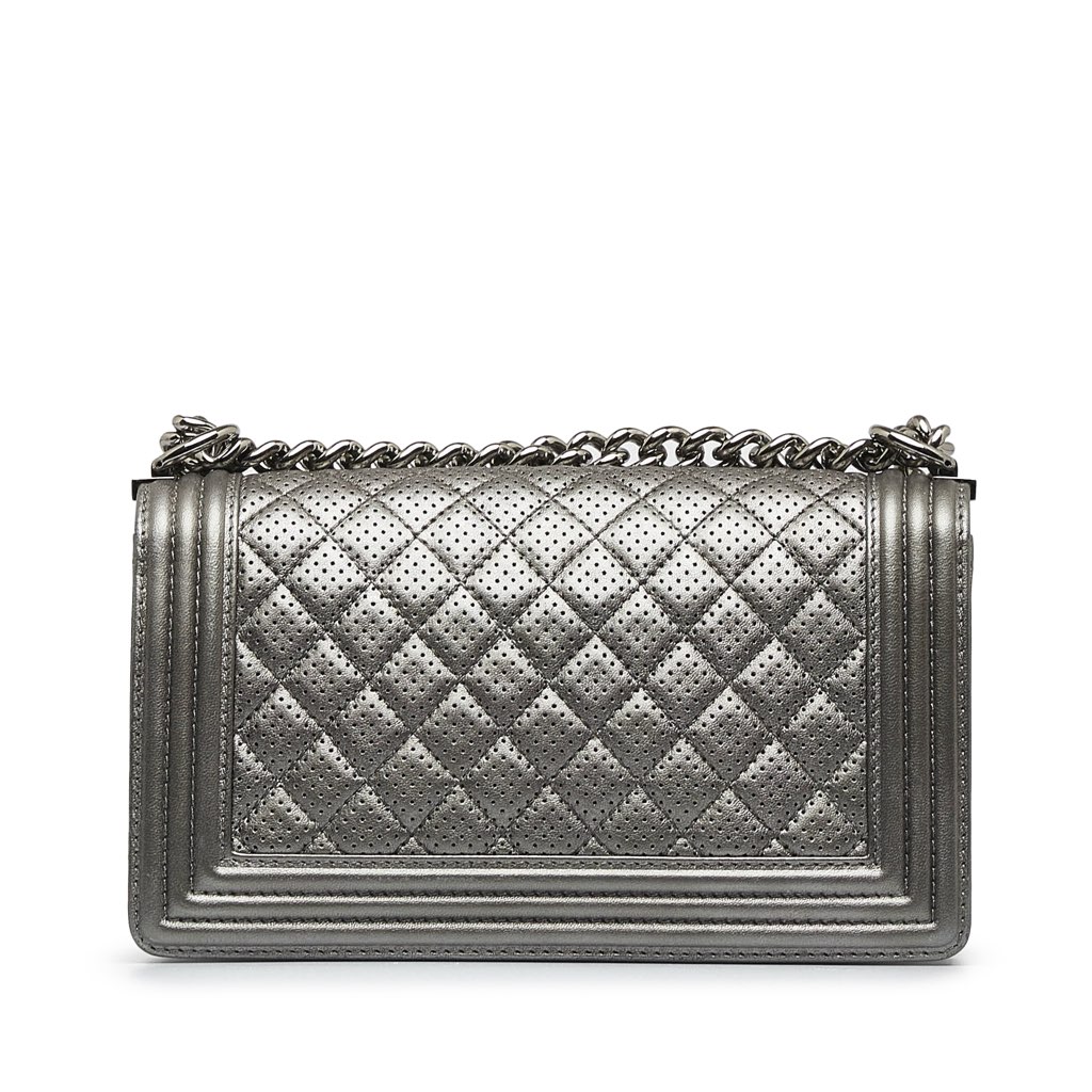 Chanel Old Medium Quilted Perforated Metallic Lambskin Boy Flap - 3