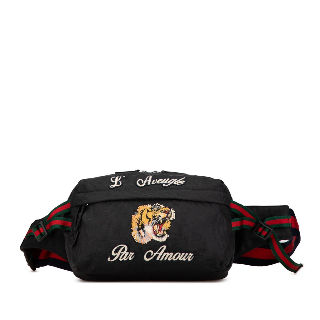 Gucci Techno Canvas Web L Aveugle Par Amour Embroidered Belt Bag