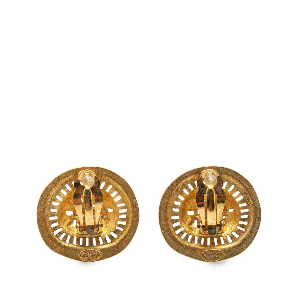Chanel Gold Plated Logo Cutout Clip On Earrings - 2