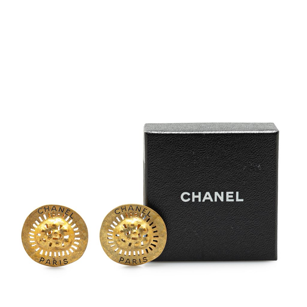 Chanel Gold Plated Logo Cutout Clip On Earrings - 4