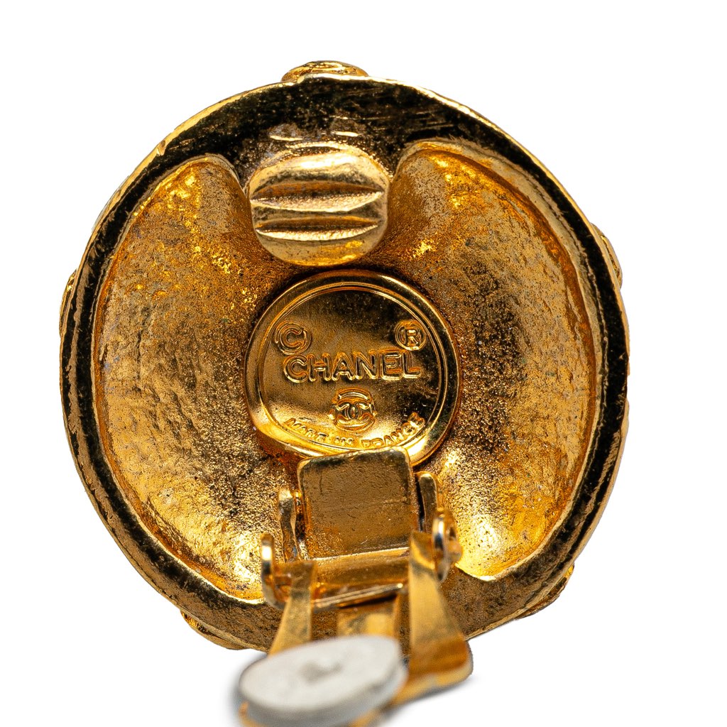 Chanel Gold Plated CC Flower Clip On Earrings - 3