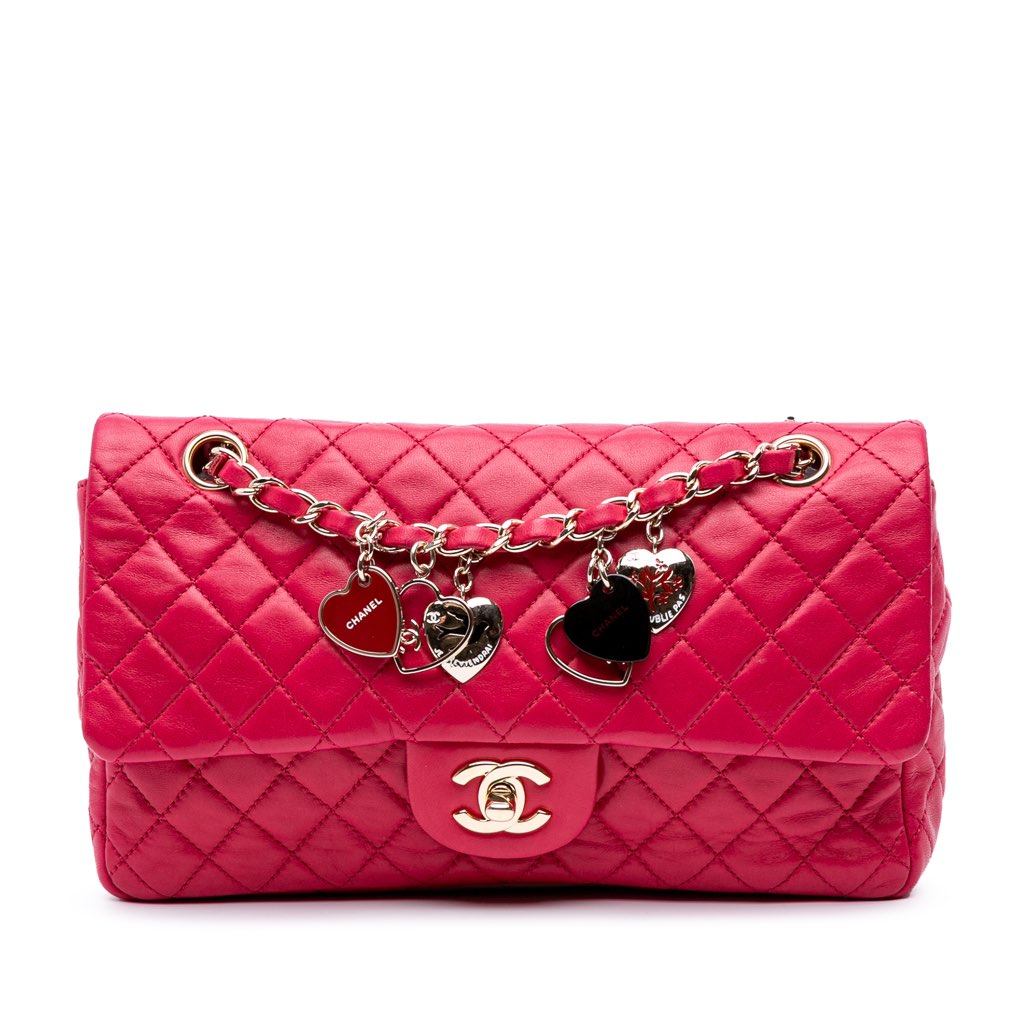 Chanel Medium Classic Lambskin Valentines Heart Charms Single Flap