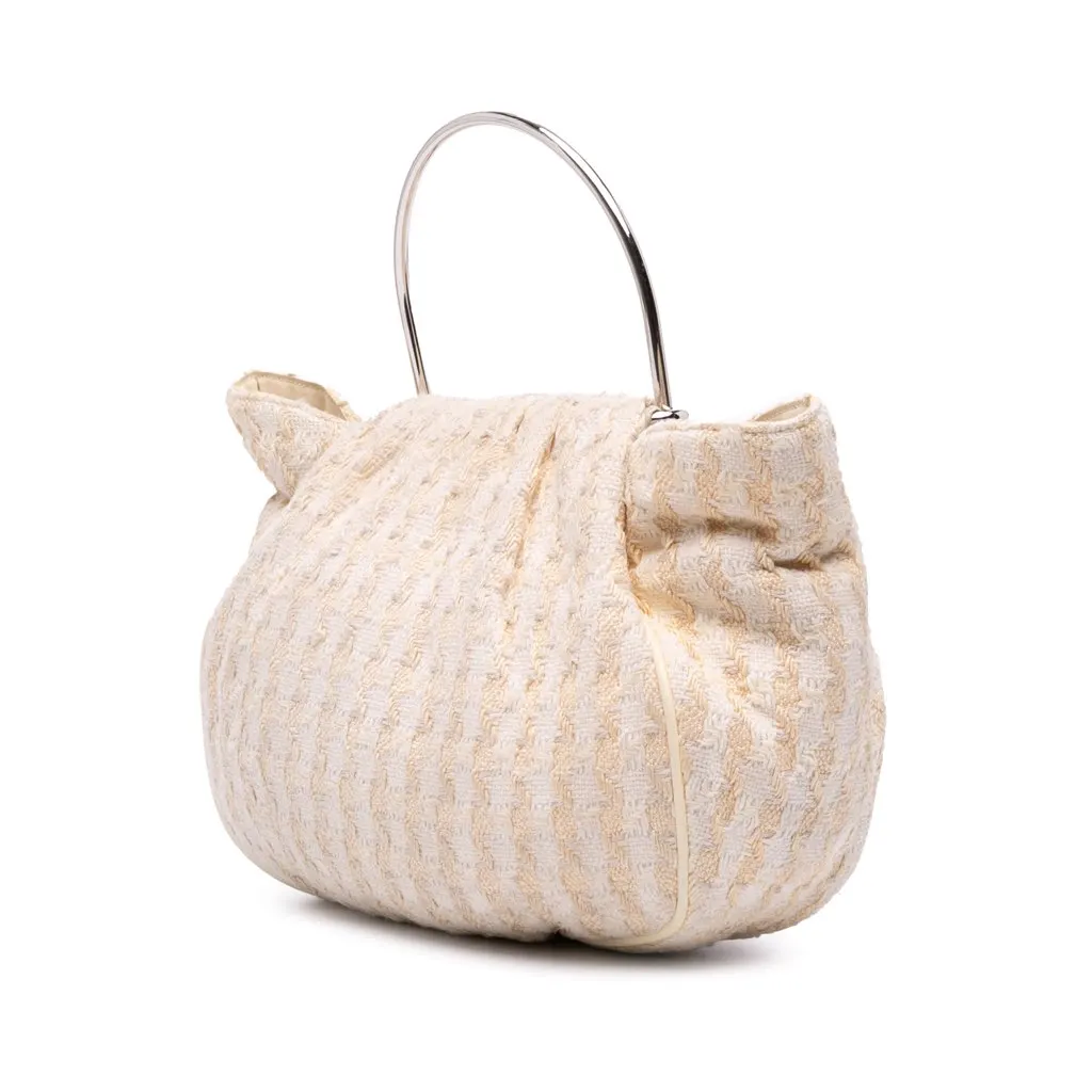 Chanel Tweed Boucle Knitting Top Handle Bag White Tweed Good - Back View