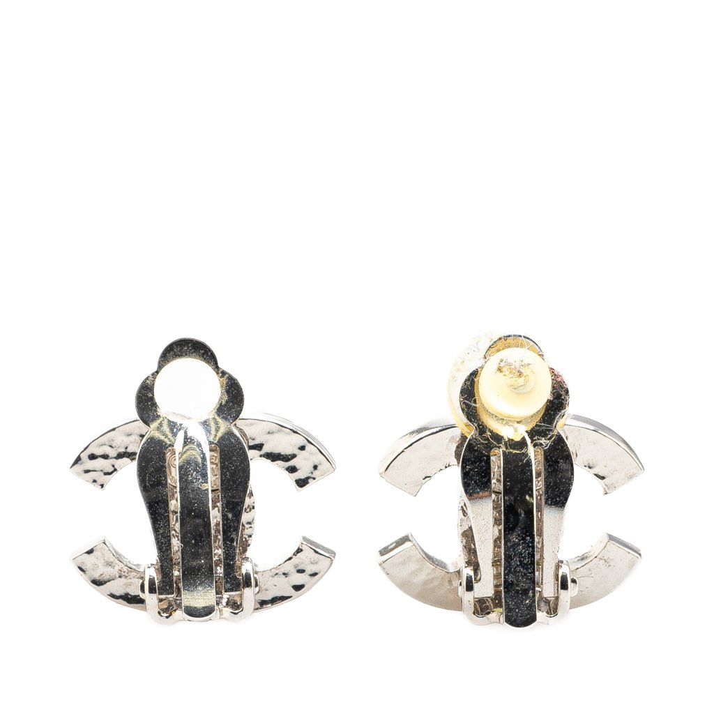 Chanel Silver Plated CC Faux Pearl Clip On Earrings - 2