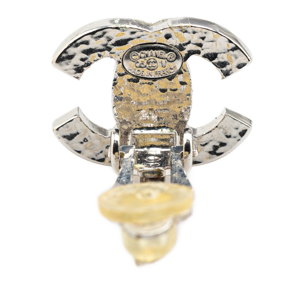 Chanel Silver Plated CC Faux Pearl Clip On Earrings - 3