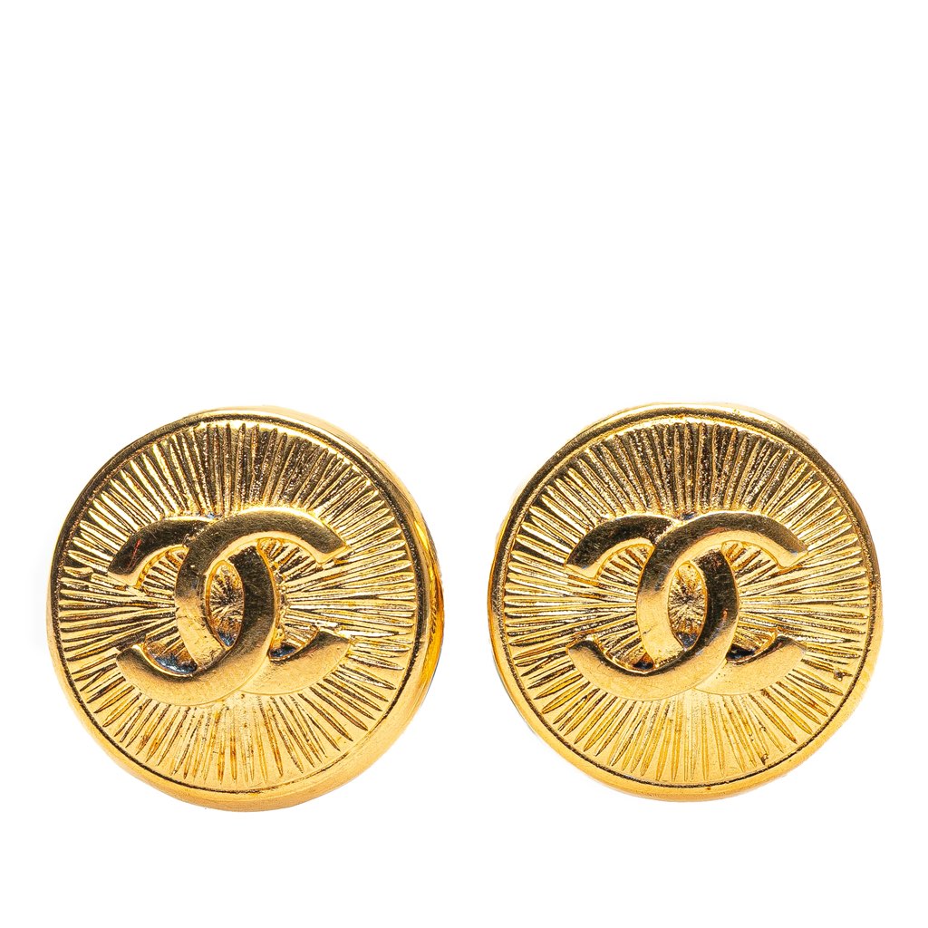 Chanel Gold Plated CC Round Clip On Earrings