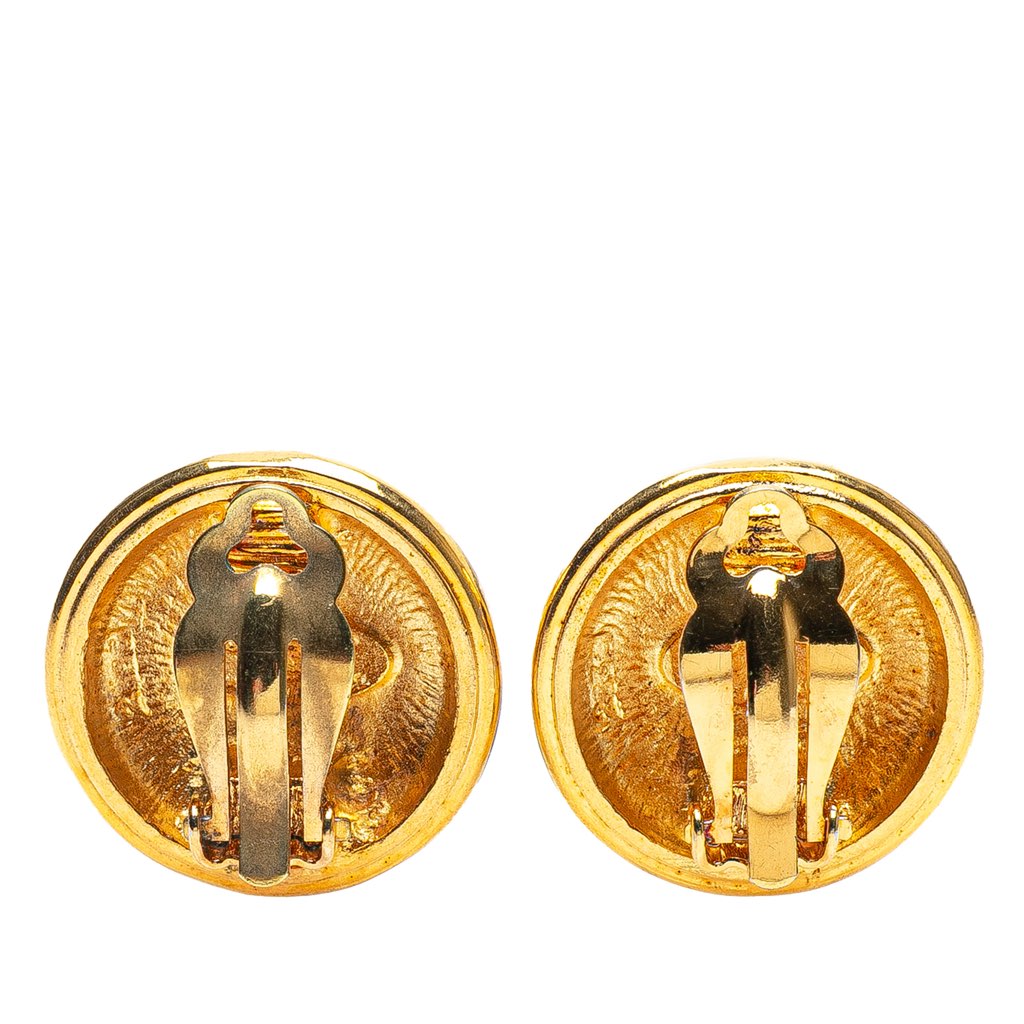 Chanel Gold Plated CC Round Clip On Earrings - Back view