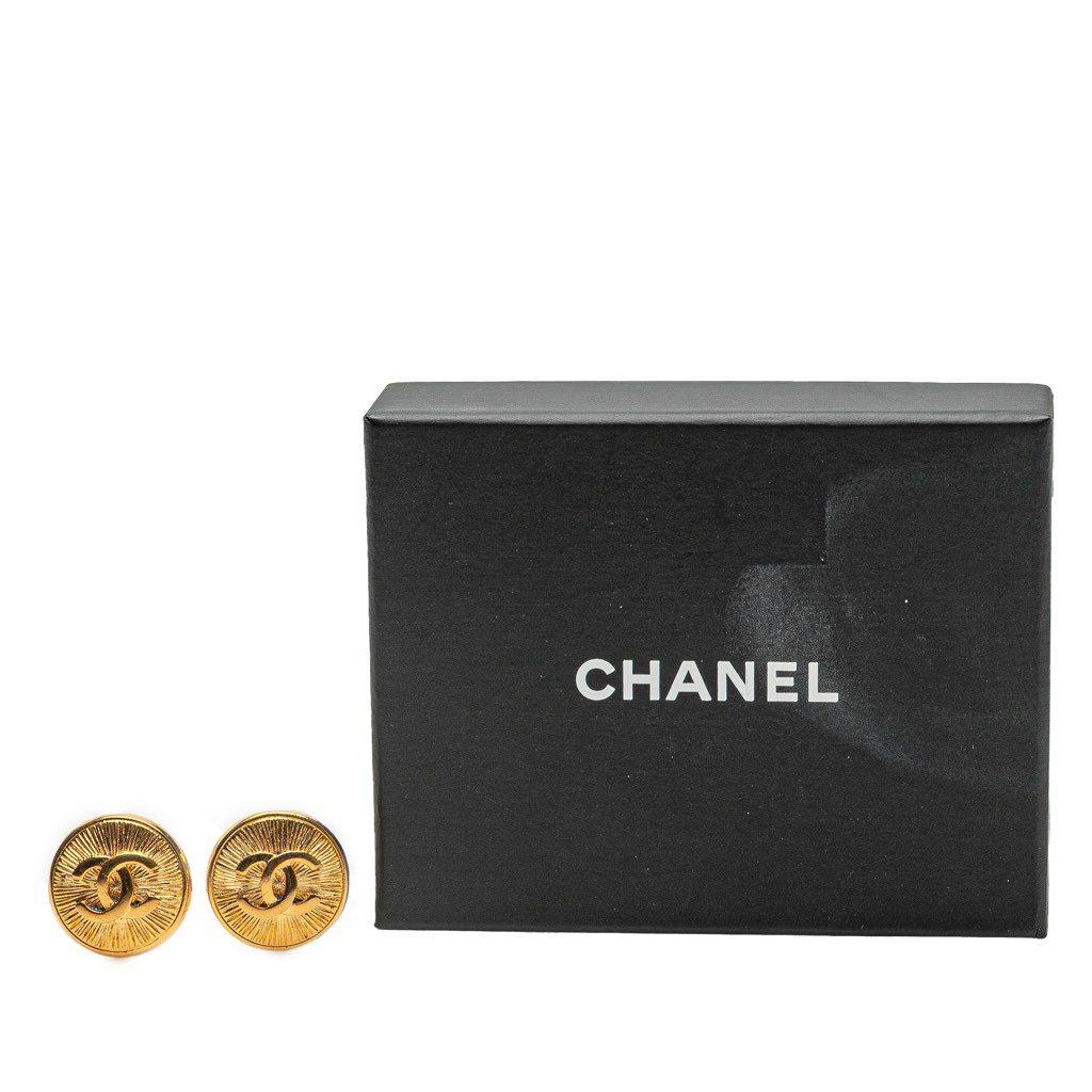 Chanel Gold Plated CC Round Clip On Earrings - 4