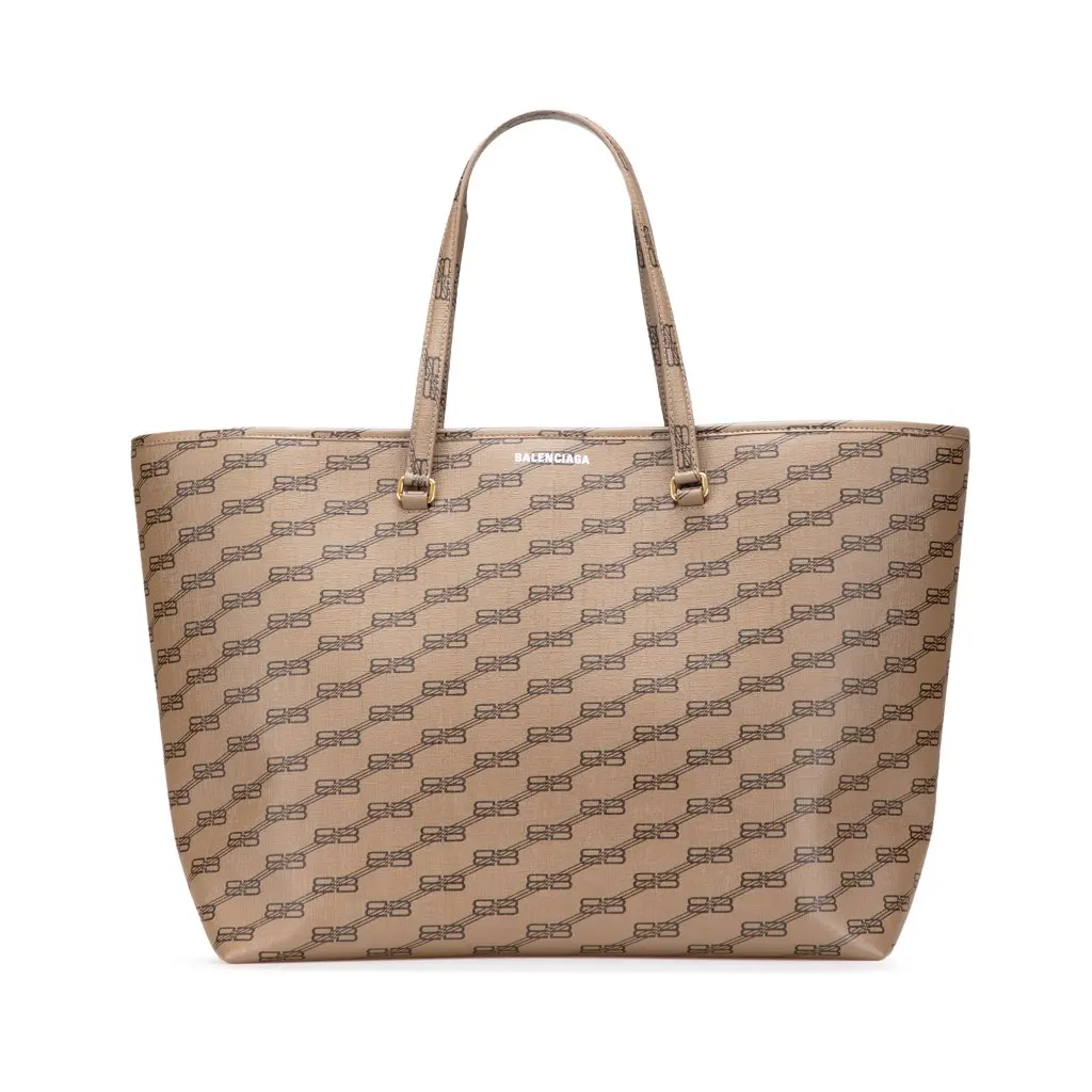 Balenciaga Large BB Monogram Coated Canvas Signature East West Shopper Bag Brown Canvas Good - Front View
