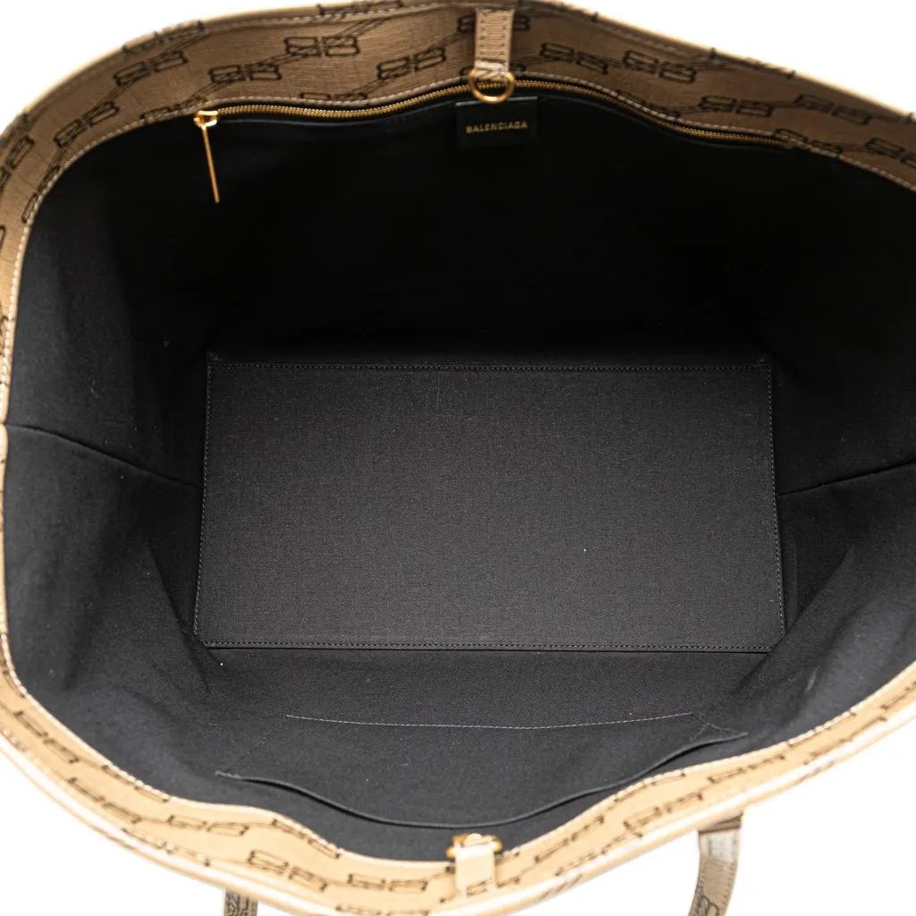 Balenciaga Large BB Monogram Coated Canvas Signature East West Shopper Bag Brown Canvas Good - Model View