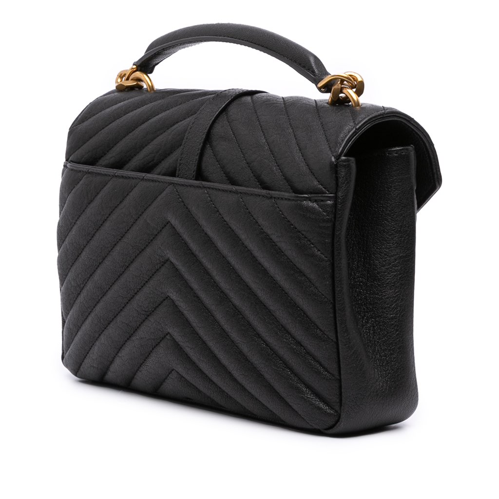 Saint Laurent Medium Quilted Chevron Sheepskin College Satchel - 2