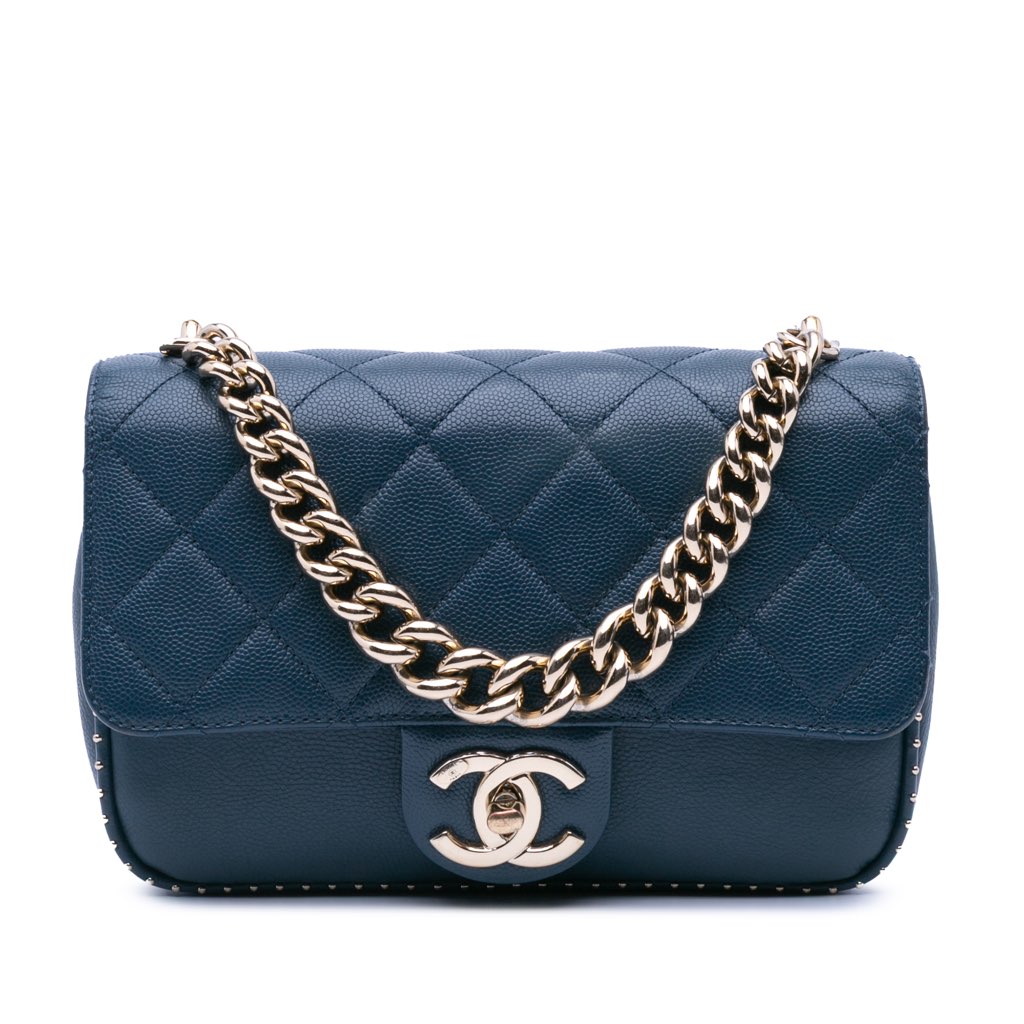 Chanel Small Quilted Caviar Studded Chain Handle Flap