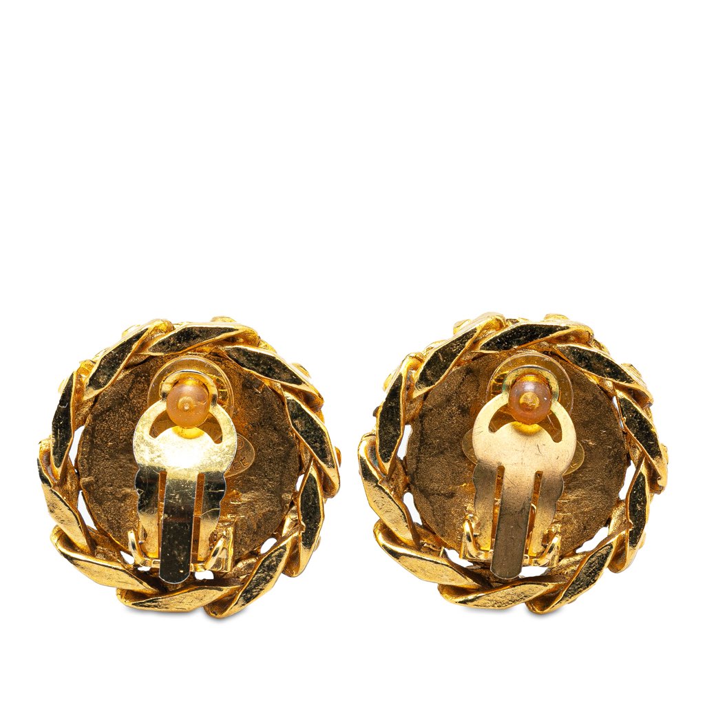 Chanel Gold Plated Rhinestone CC Clip On Earrings - 2