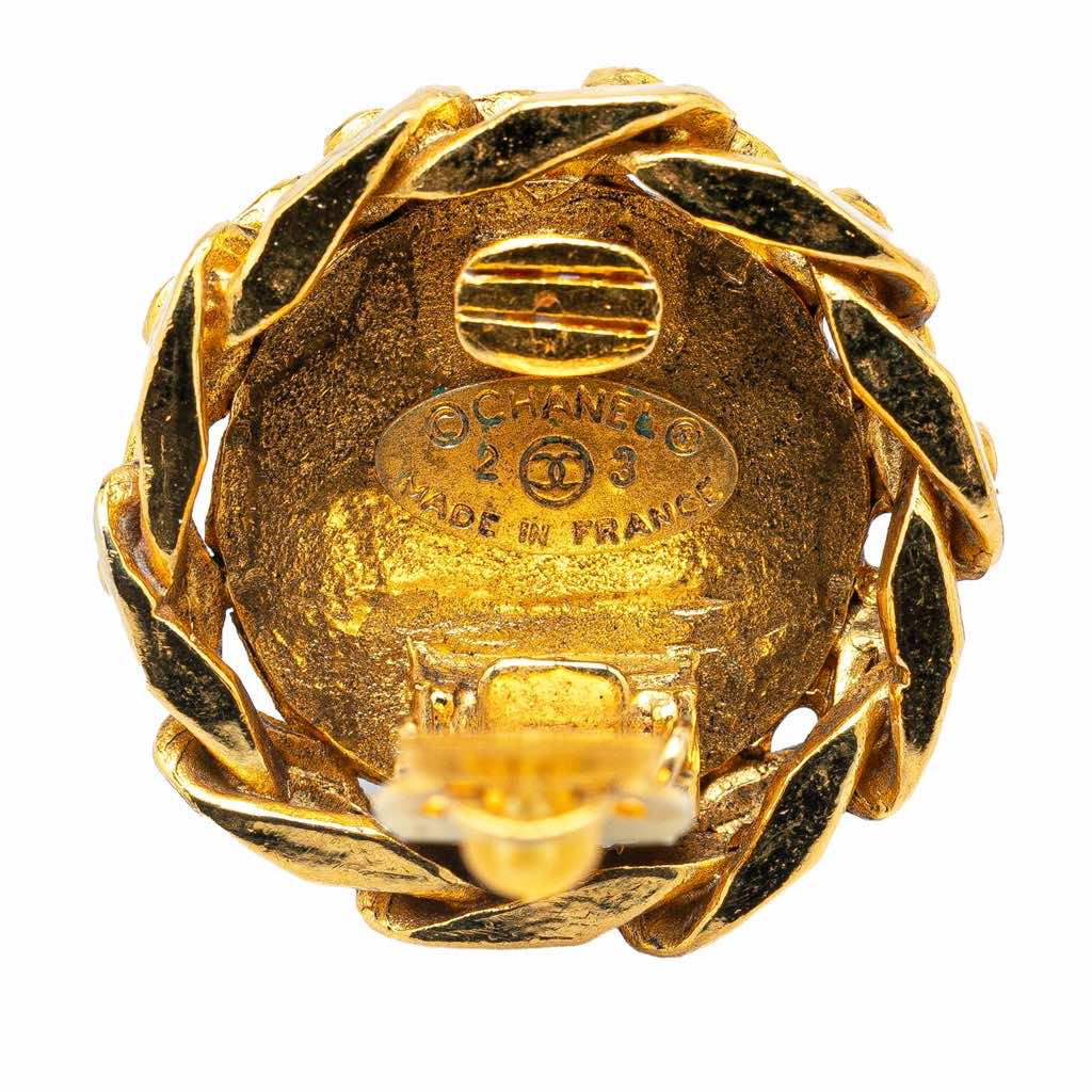 Chanel Gold Plated Rhinestone CC Clip On Earrings - 3