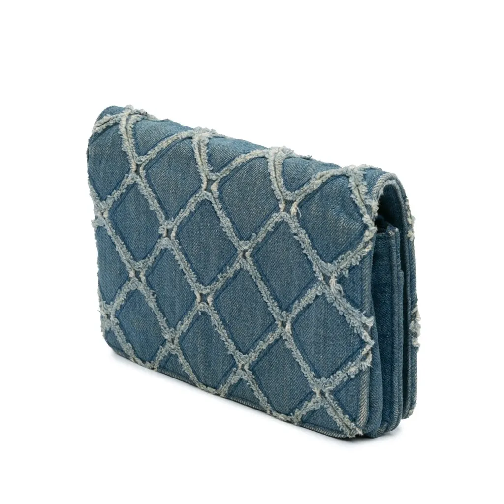 Chanel Frayed Denim Wallet On Chain Blue Denim Good - Back View