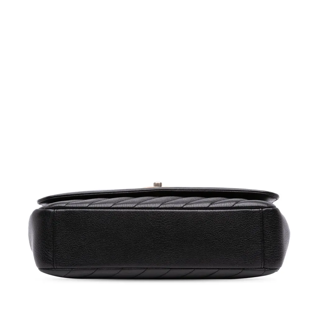 Chanel Medium Diagonal Quilted Goatskin Flap Black Leather Good - Inside View