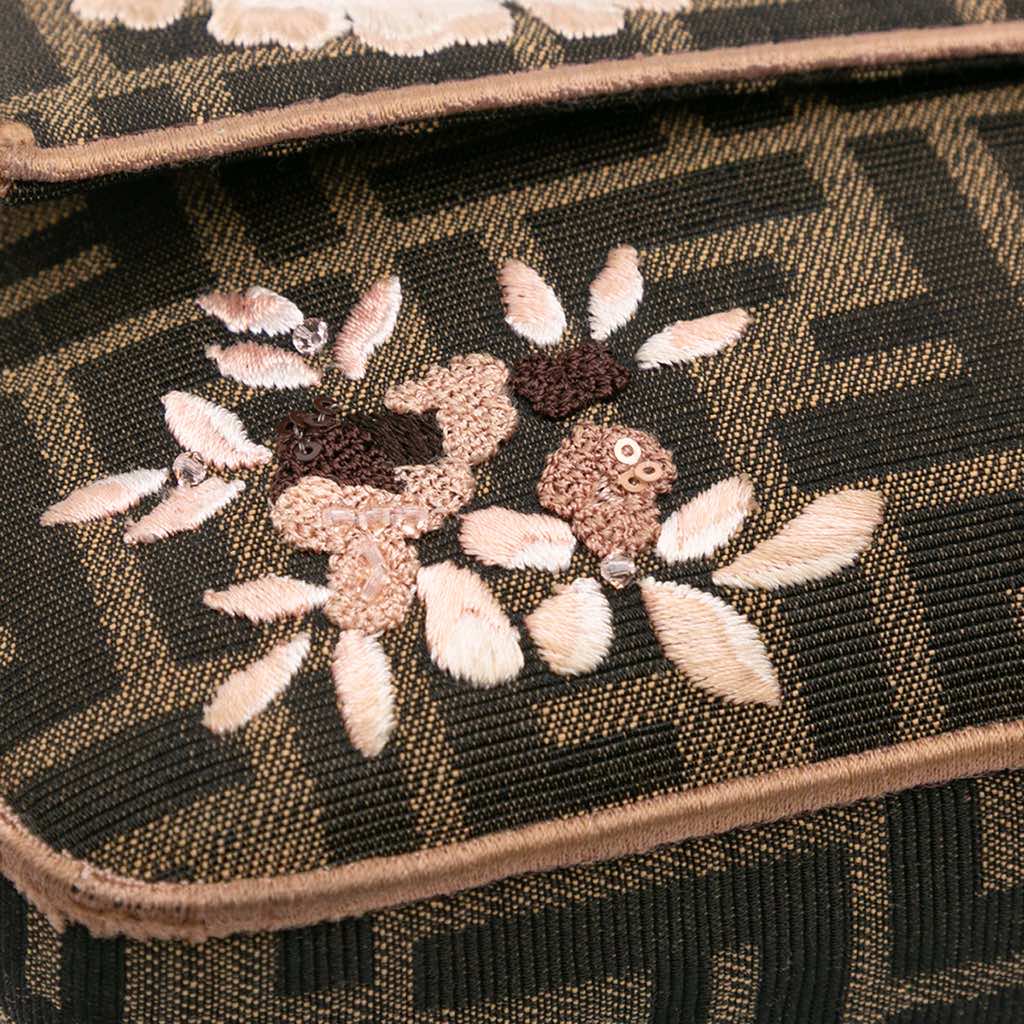 Fendi Zucca Canvas Paisley Embroidery Baguette Satchel - Image 10