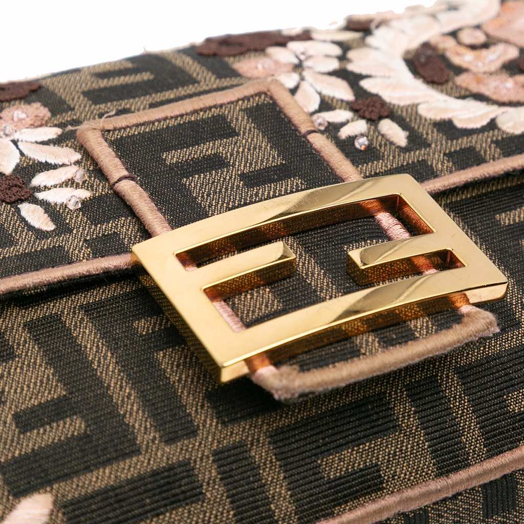 Fendi Zucca Canvas Paisley Embroidery Baguette Satchel - Image 11