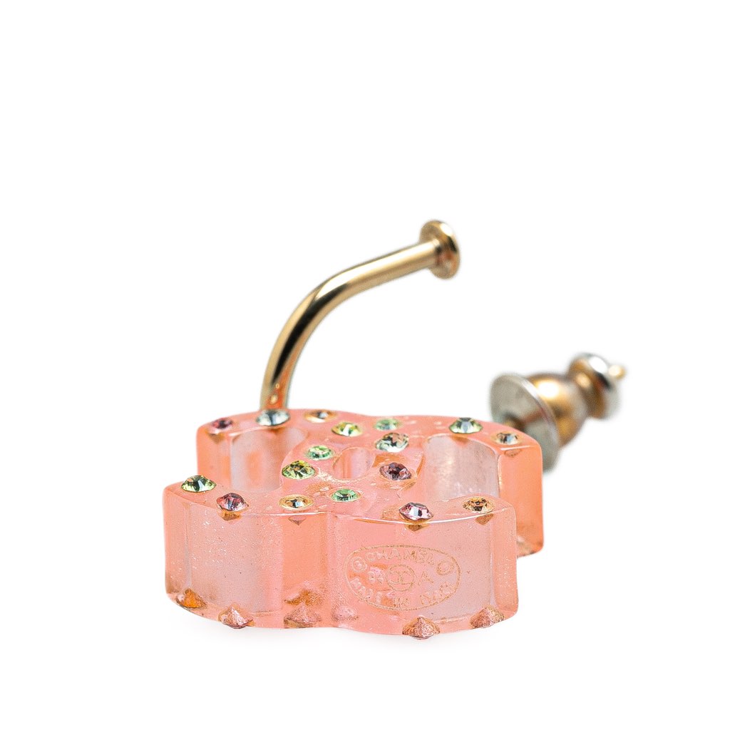 Chanel Gold Plated CC Acrylic Rhinestone Drop Push Back Earrings - 3