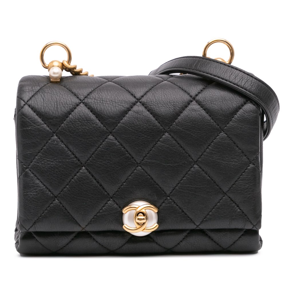 Chanel Mini Quilted Calfskin Pearl CC Accordion Flap