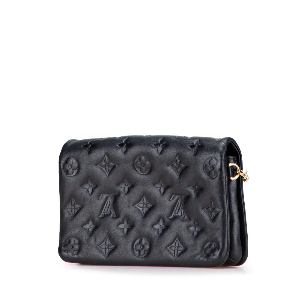 Louis Vuitton Monogram Embossed Pochette Coussin Black Leather Good - Back View