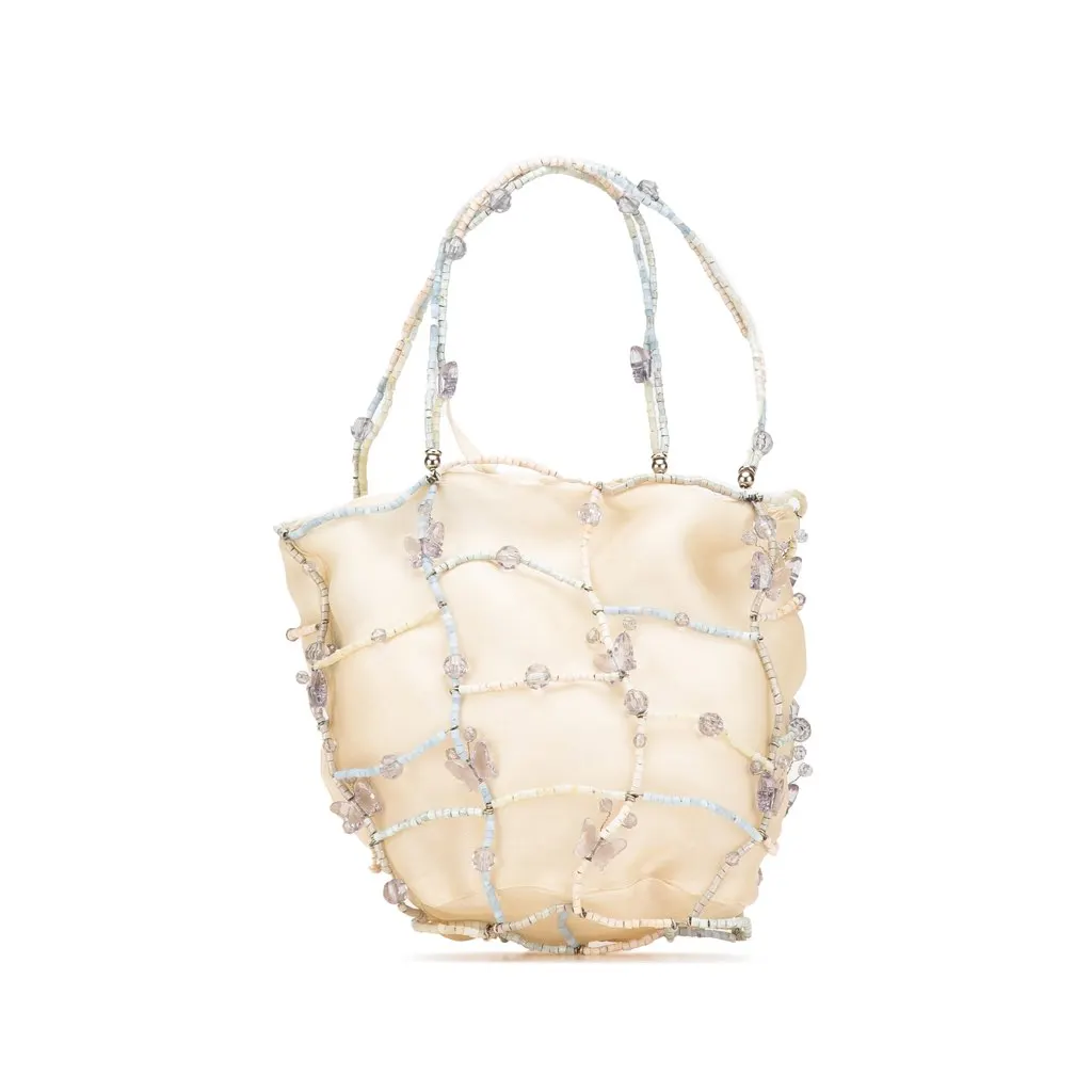 Bottega Veneta Beaded Silk Butterfly Evening Bag Brown Silk Good - Front View