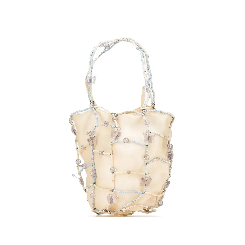 Bottega Veneta Beaded Silk Butterfly Evening Bag Brown Silk Good - Back View