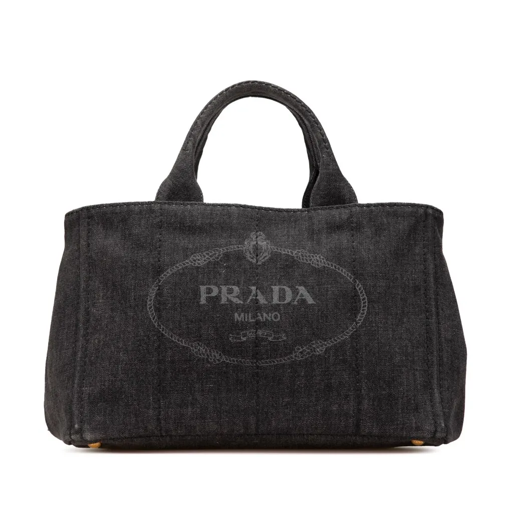 Prada Canvas Canapa Logo Satchel Black Canvas Good - Front View
