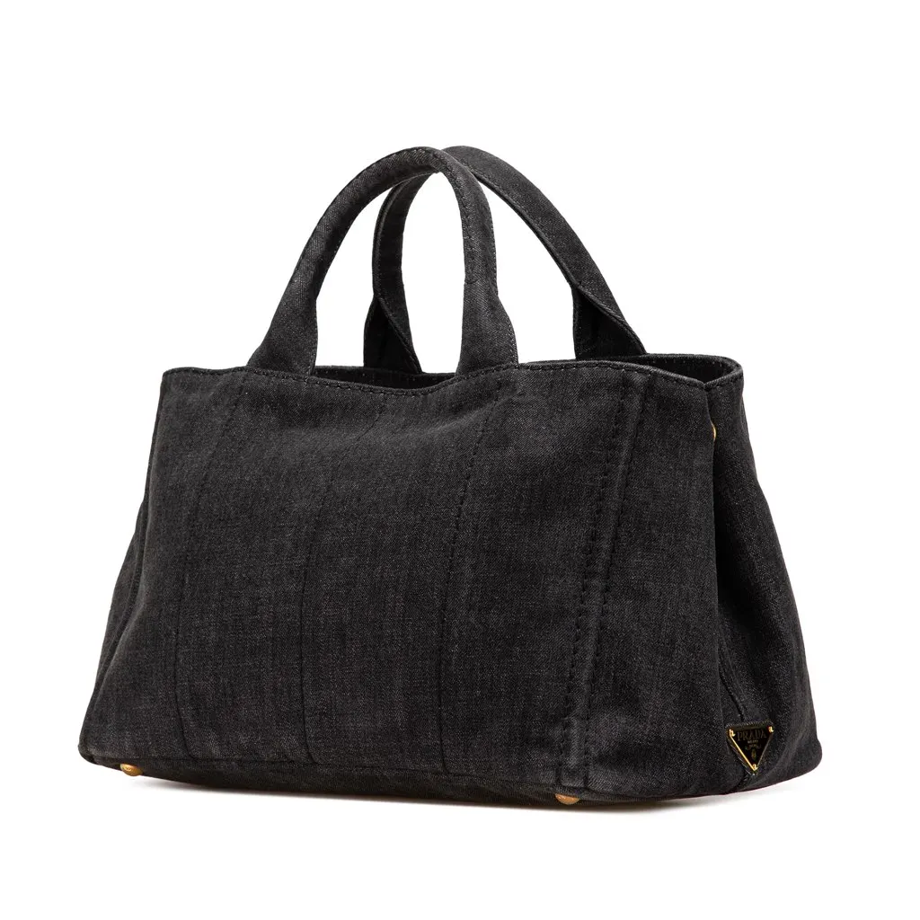 Prada Canvas Canapa Logo Satchel Black Canvas Good - Back View