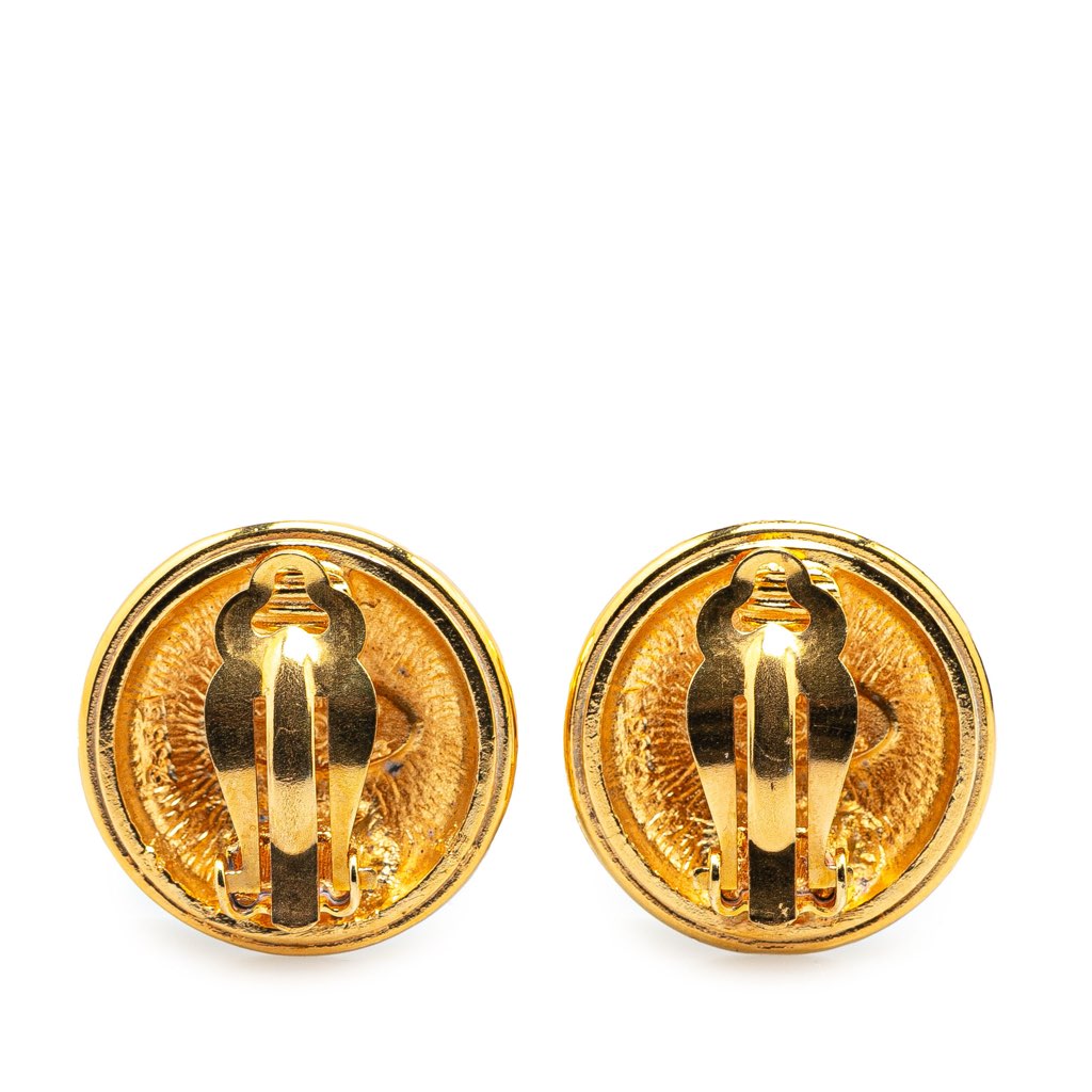 Chanel Gold Plated CC Round Clip on Earrings - 2