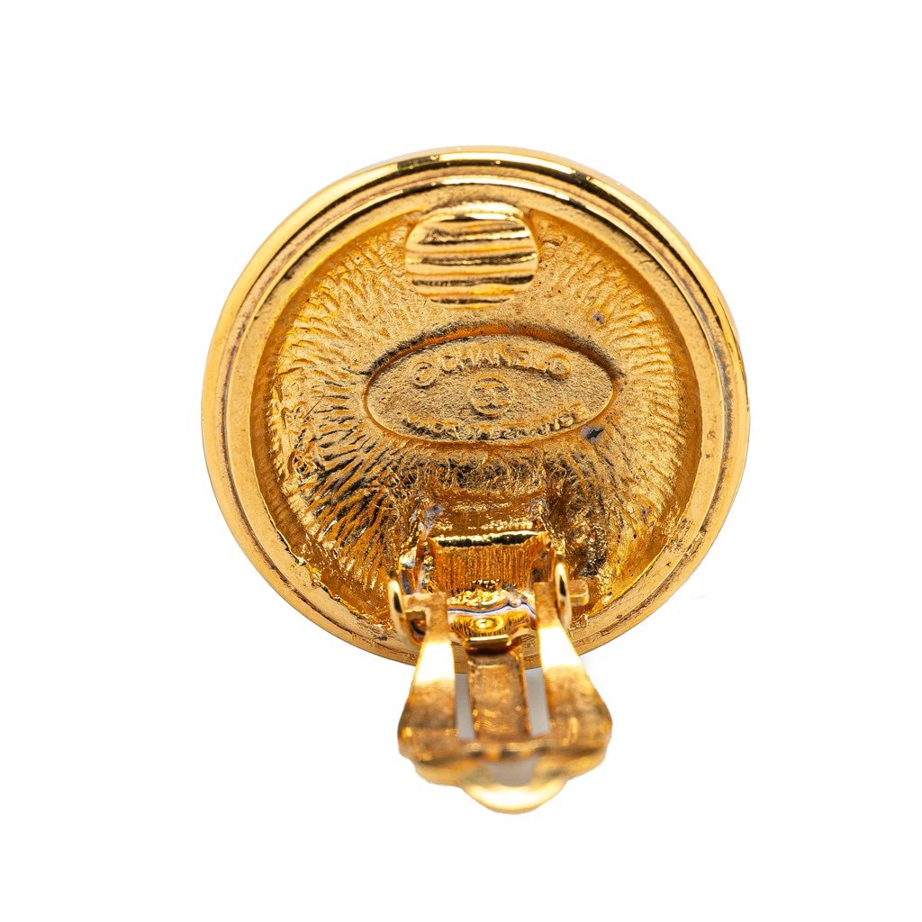 Chanel Gold Plated CC Round Clip on Earrings - 3
