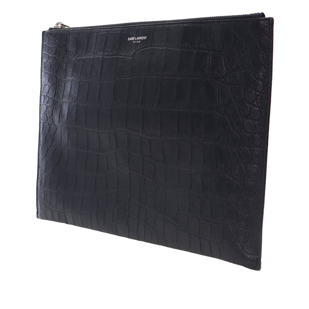 Saint Laurent Croc Embossed Leather Clutch - 2