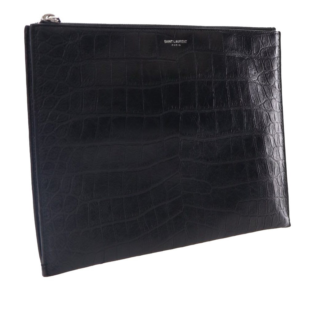 Saint Laurent Croc Embossed Leather Clutch - 3