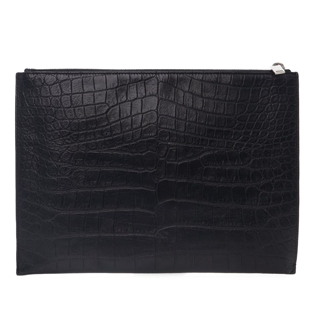 Saint Laurent Croc Embossed Leather Clutch - 4