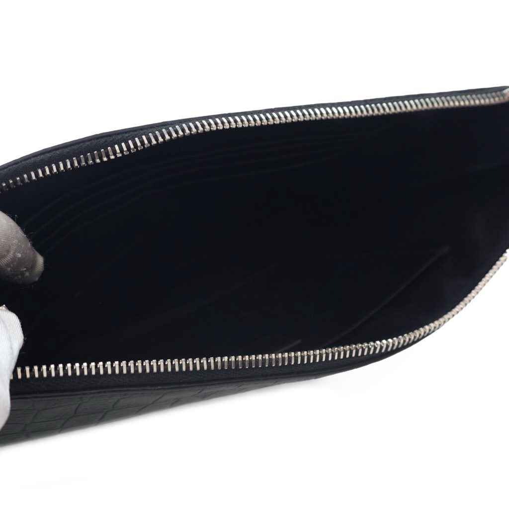 Saint Laurent Croc Embossed Leather Clutch - 5