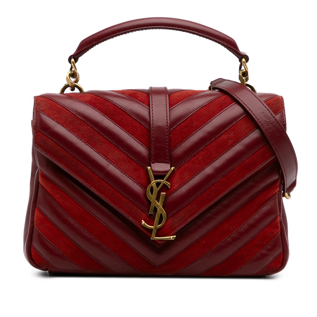 Saint Laurent Medium Calfskin and Suede Chevron Monogram College Satchel