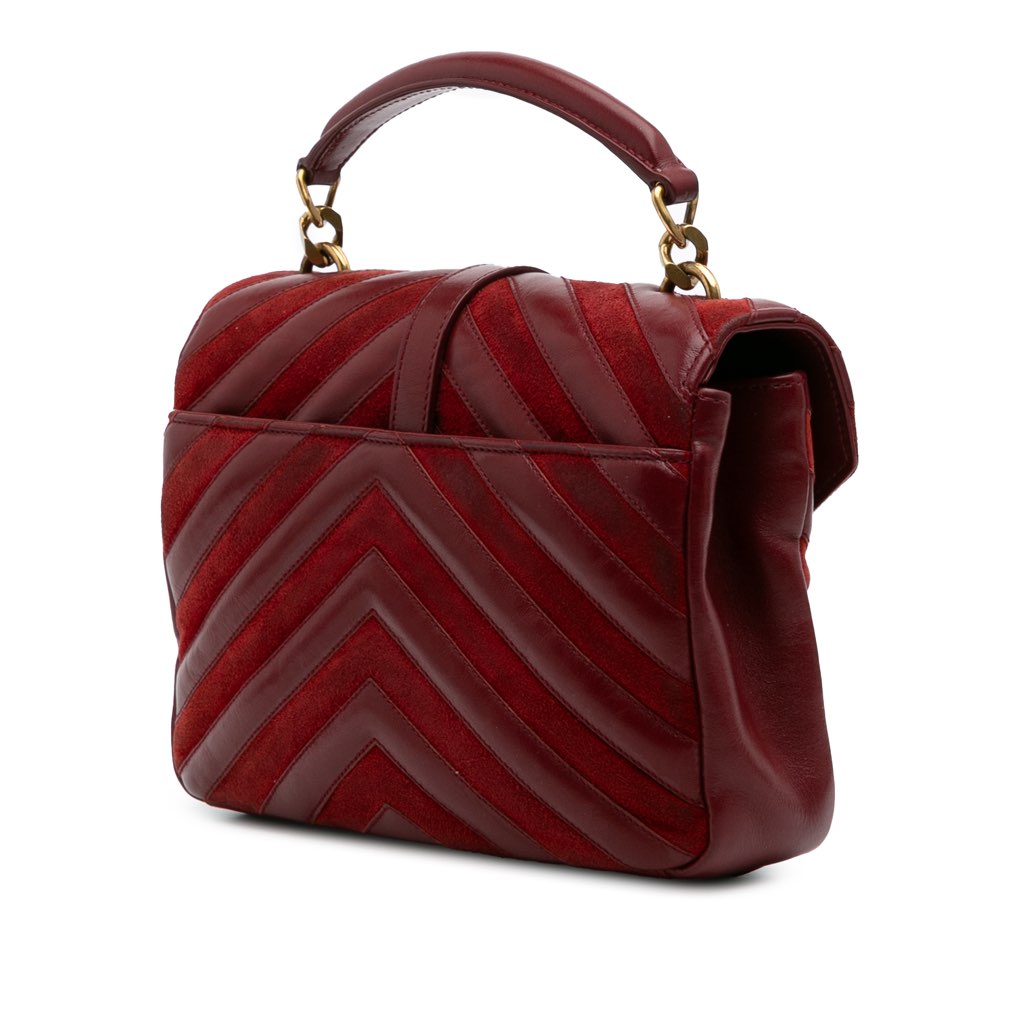 Saint Laurent Medium Calfskin and Suede Chevron Monogram College Satchel - 2