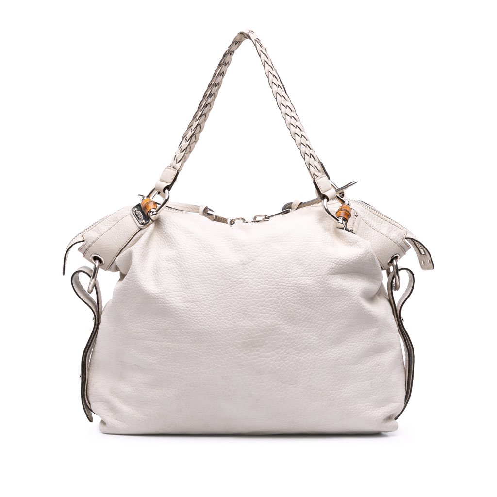 Gucci Large Pebbled Calfskin Bamboo Bar Tassel Tote